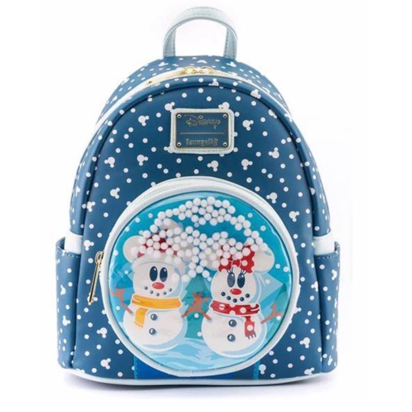 Loungefly Handbags - Loungefly Disney Mini Backpack Snowman Mickey & Minnie Mouse Snow Globe bag